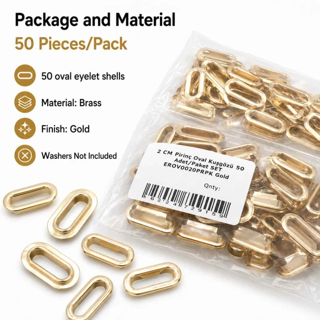Oval Kuşgözü 2 cm Gold 50 Adet/Paket Pirinç - Modern ve estetik görünüm sunan dayanıklı aksesuar