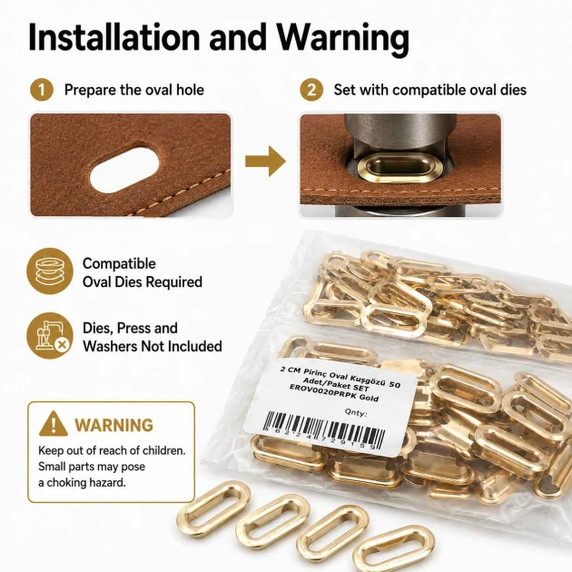 Oval Kuşgözü 2 cm Gold 50 Adet/Paket Pirinç - Modern ve estetik görünüm sunan dayanıklı aksesuar