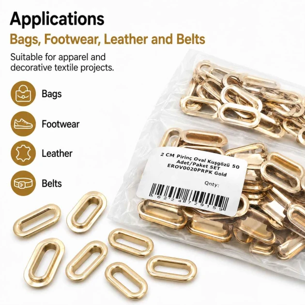 Oval Kuşgözü 2 cm Gold 50 Adet/Paket Pirinç - Modern ve estetik görünüm sunan dayanıklı aksesuar