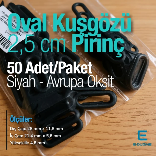 2,5 cm Siyah Mat Pirinç Oval Kuşgözü 50 Adet – EROV0025PRPKAO