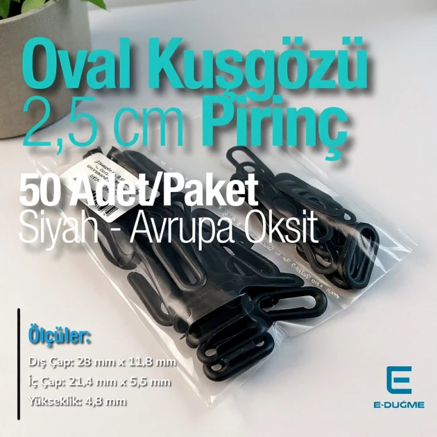 2,5 cm Siyah Mat Pirinç Oval Kuşgözü 50 Adet – EROV0025PRPKAO