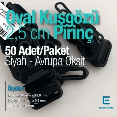 2,5 cm Siyah Mat Pirinç Oval Kuşgözü 50 Adet – EROV0025PRPKAO