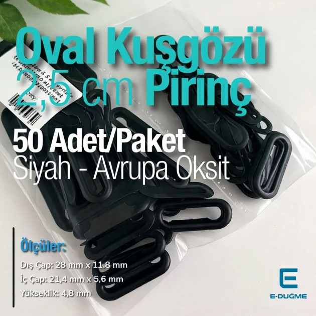 2,5 cm Siyah Mat Pirinç Oval Kuşgözü 50 Adet – EROV0025PRPKAO
