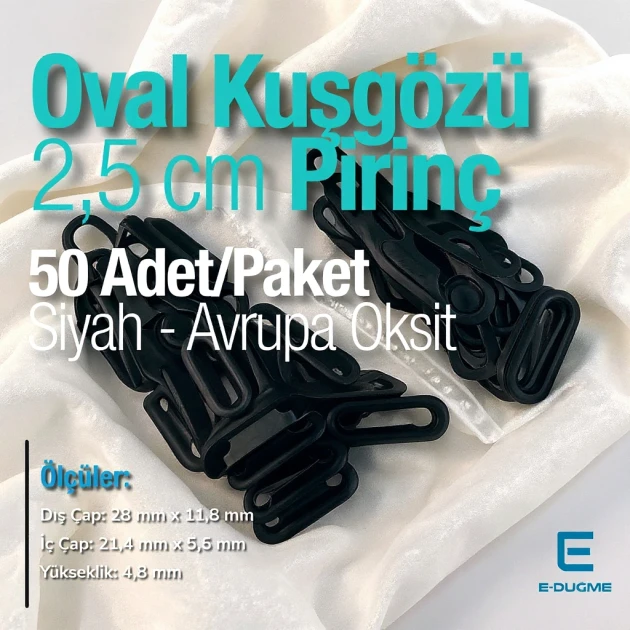 2,5 cm Siyah Mat Pirinç Oval Kuşgözü 50 Adet – EROV0025PRPKAO