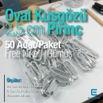 2,5 cm Free Nikel Gümüş Pirinç Oval Kuşgözü 50 Adet – EROV0025PRPKFN