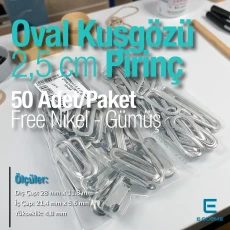 2,5 cm Free Nikel Gümüş Pirinç Oval Kuşgözü 50 Adet – EROV0025PRPKFN