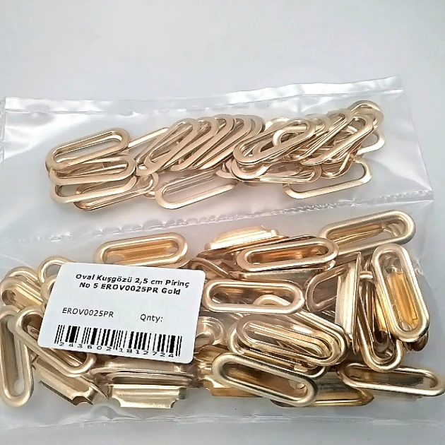 2,5 cm Gold Pirinç Oval Kuşgözü 50 Adet – EROV0025PRPKGLD