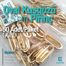 2,5 cm Gold Pirinç Oval Kuşgözü 50 Adet – EROV0025PRPKGLD