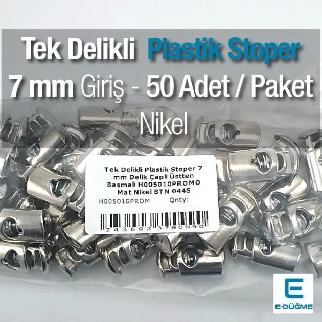 Tek Delikli Plastik Stoper 7 mm Delik Çaplı Üstten Basmalı 50'lik Paket H005010Promo