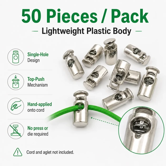 Tek Delikli Plastik Stoper 7 mm Kordon Girişli Üstten Basmalı 50 Adet H005010Promo - Plastik stoperler, kordon ve iplerin