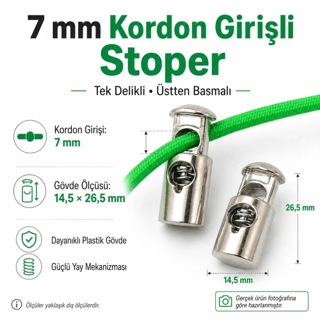Tek Delikli Plastik Stoper 7 mm Kordon Girişli Üstten Basmalı 50 Adet H005010Promo - Plastik stoperler, kordon ve iplerin