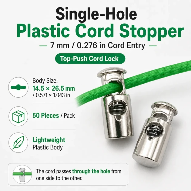 Tek Delikli Plastik Stoper 7 mm Kordon Girişli Üstten Basmalı 50 Adet H005010Promo - Plastik stoperler, kordon ve iplerin