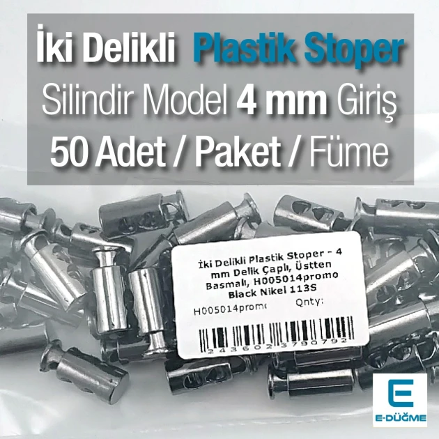 Plastik Stoper İki Delikli 4 mm Delik Çaplı Üsten Basmalı 50 Adet/Paket H005014Promo