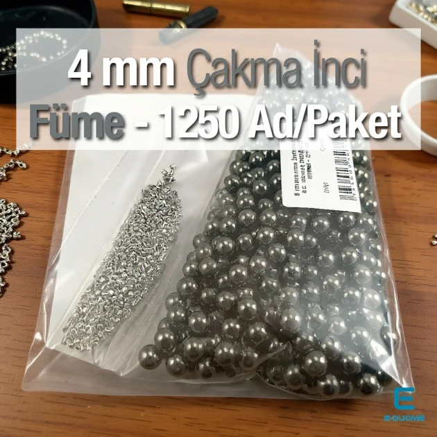 4 mm 0.16" Imitation Pearls Black Nickel Color (1250 pieces / Pack) INC0004BN