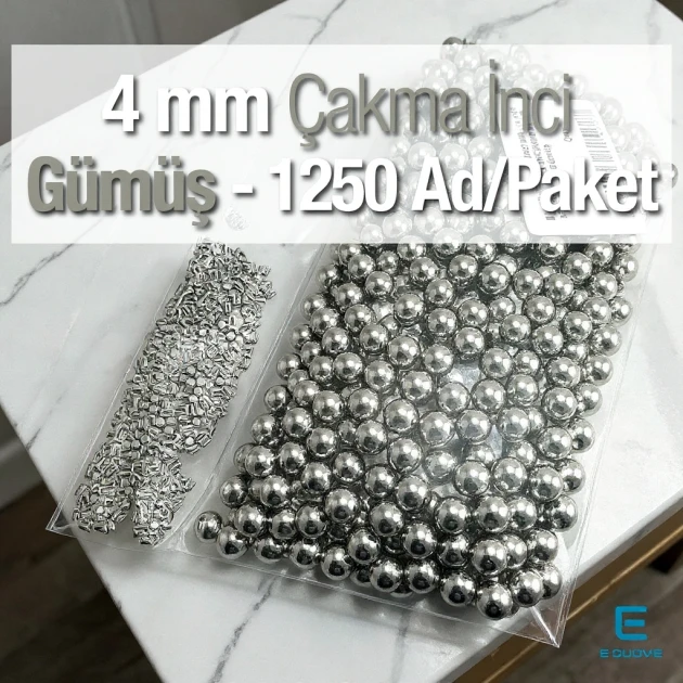 4 mm 0.16" Imitation Pearls Nickel (Silver) Color (1250 pieces / Pack) INC0004SLN