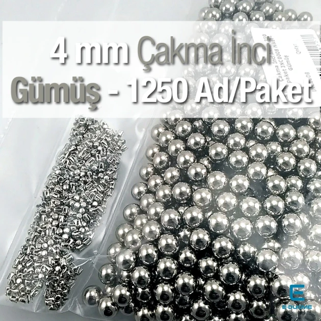 4 mm 0.16" Imitation Pearls Nickel (Silver) Color (1250 pieces / Pack) INC0004SLN