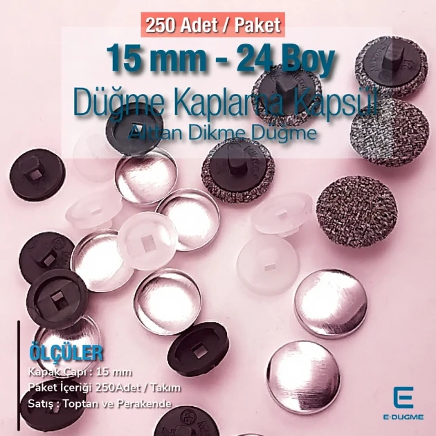 Size 24 15 mm Fabric Cover Button with Sew-Through Shank, 250 Pcs/Pack – KAP0024