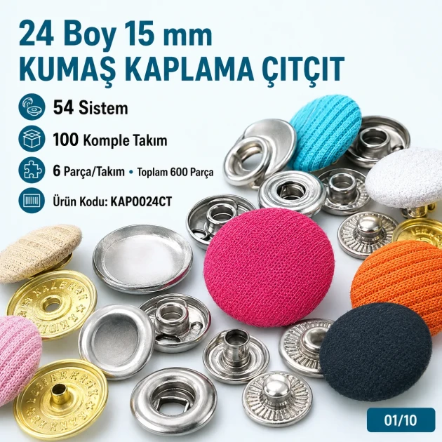 24L 15 mm fabric-covered snap fastener for jackets, coats, and accessories