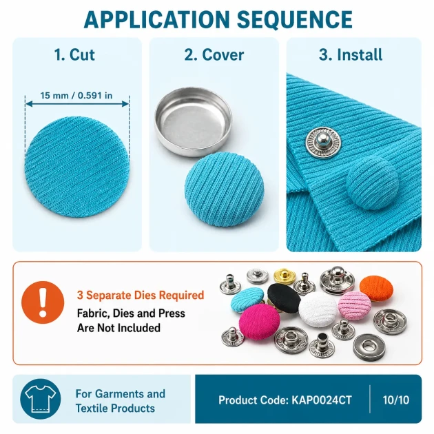 24L 15 mm fabric-covered snap fastener for jackets, coats, and accessories