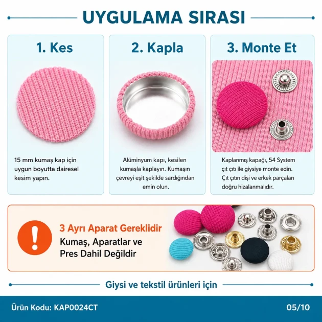 24L 15 mm fabric-covered snap fastener for jackets, coats, and accessories