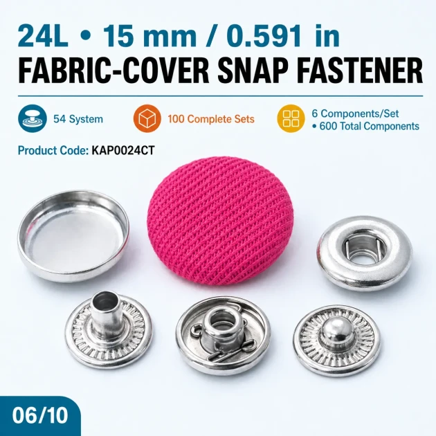 24L 15 mm fabric-covered snap fastener for jackets, coats, and accessories