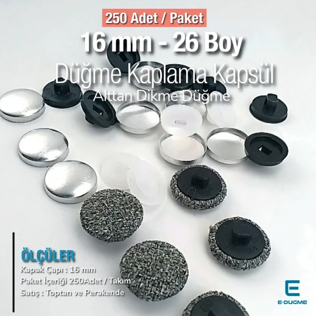 26 L 16 mm Fabric Cover Button with Sew-Through Shank, 250 Pcs/Pack – KAP0026