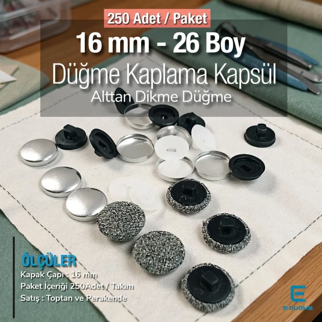 26 L 16 mm Fabric Cover Button with Sew-Through Shank, 250 Pcs/Pack – KAP0026