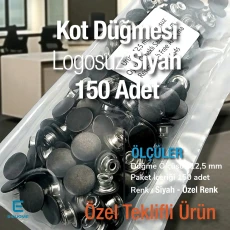 12,5 mm Kot Düğmesi Oynar çanaklı Metalik Siyah 150 Adet/Paket KD0012503PROMO