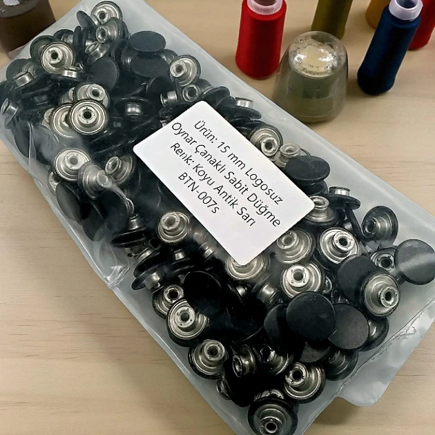 15 mm Kot Düğmesi Oynar Çanaklı Koyu Antik Sarı 200 Adet/Paket KD001502PROMO