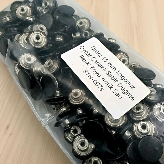 15 mm Kot Düğmesi Oynar Çanaklı Koyu Antik Sarı 200 Adet/Paket KD001502PROMO