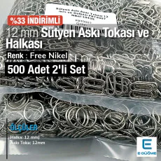 12 mm  Sütyen Askı Ayar Tokası ve Halkası Free Nikel 500 ad/Paket PBT0007PROMO