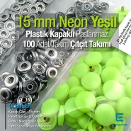 Snap Fastener Set with Cap Plastic15 mm - 0,59" Neon Green 100 pieces/pack ERC0015PLNGreen