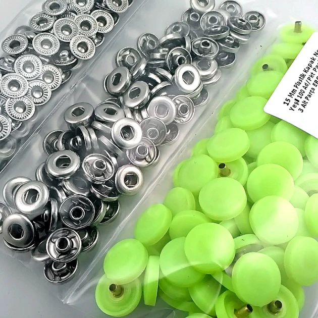 Snap Fastener 15 mm - 0,59" Set with Plastic Cover, 100 pieces/pack, Neon Green ERC0015PLNGreen