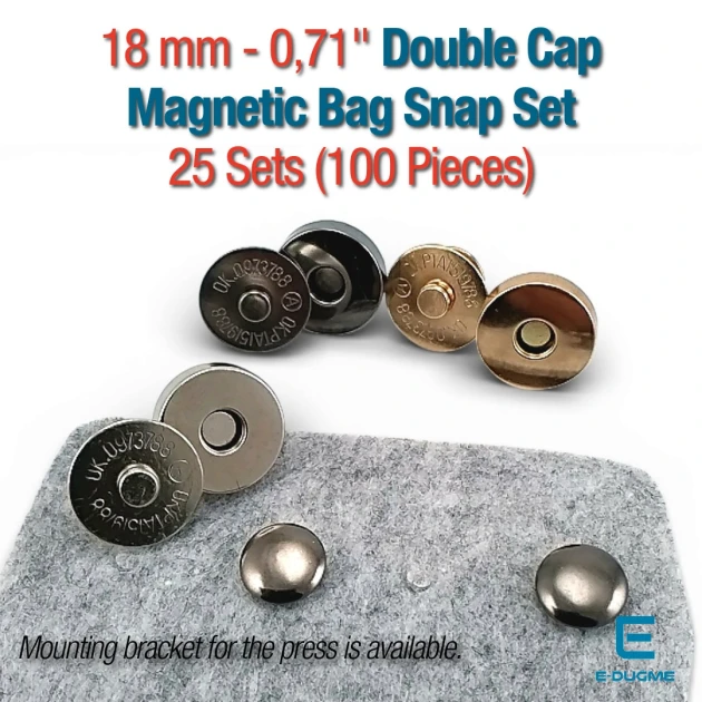 18 mm Çift Taraf Troklu Manyetik Çanta Çıtçıt Seti 25 Takım (100 Parça) SB 10132CTPK25