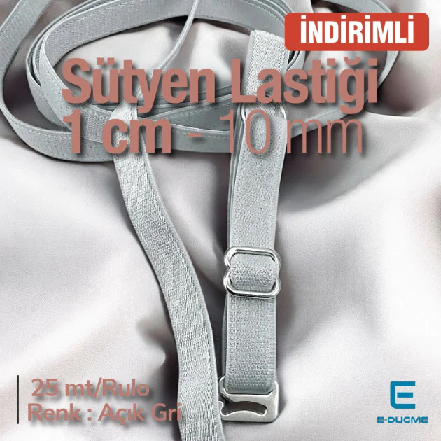 Sütyen Lastiği 1 cm - Açık Gri 100 mt/Rulo SUT0010Promo