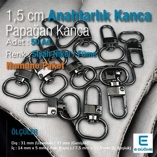 Anahtarlık Kanca 1,5 cm Siyah Nikel Renk Papağan Kanca 50 Adet /Paket A 546 PROMO1
