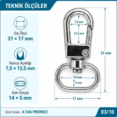 1,5 cm Nikel Yaylı Döner Papağan Kanca 50 Adet/Paket A 546 PROMO2