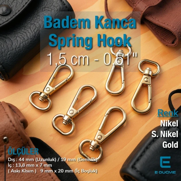 Bag Hook Special Plating 1.3 cm 0.51" Spring Swivel Hook - Almond Hook - Parrot Hook S 1918