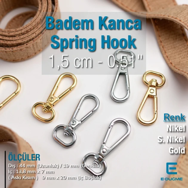 Bag Hook Special Plating 1.3 cm 0.51" Spring Swivel Hook - Almond Hook - Parrot Hook S 1918