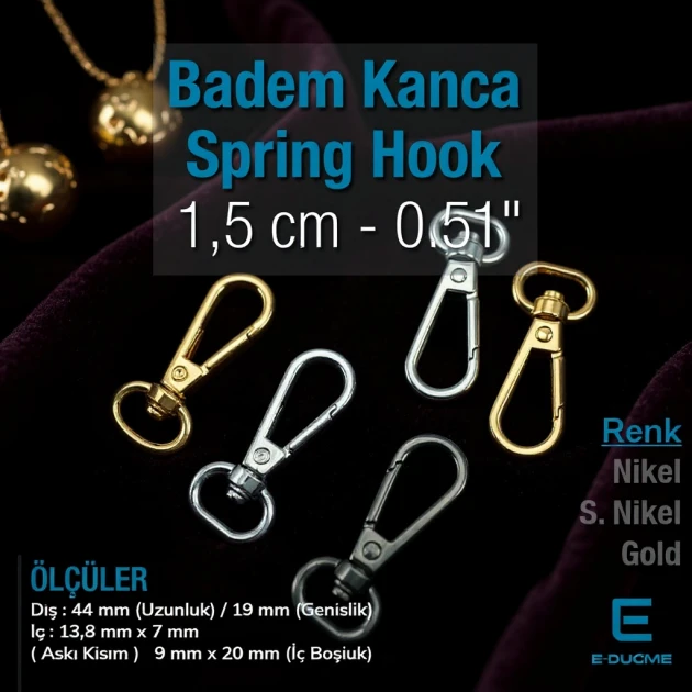 Bag Hook Special Plating 1.3 cm 0.51" Spring Swivel Hook - Almond Hook - Parrot Hook S 1918