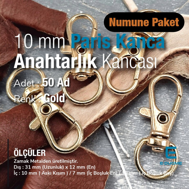 10 mm Paris Kanca Yaylı Döner Kancalar - Anahtarlık Kancası - Papağan Kanca (100 Adet/Paket) S1351