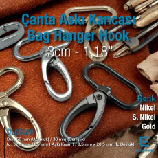 3 cm Akrep Kanca - Çanta Askı Kancası - Yaylı Döner Kanca Özel Kaplama Renk S1759