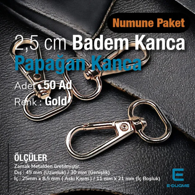 25 mm Papağan Kanca - Badem Kanca - Yaylı Döner Kanca (100 Adet/Paket) S24699