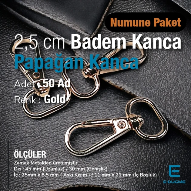 25 mm Papağan Kanca - Badem Kanca - Yaylı Döner Kanca (100 Adet/Paket) S24699