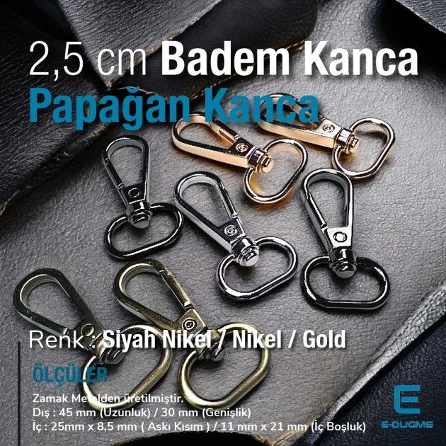 25 mm Papağan Kanca - Badem Kanca - Yaylı Döner Kanca (100 Adet/Paket) S24699