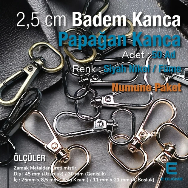 25 mm Papağan Kanca - Badem Kanca - Yaylı Döner Kanca (100 Adet/Paket) S24699