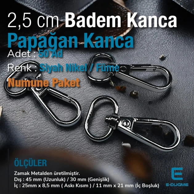 25 mm Papağan Kanca - Badem Kanca - Yaylı Döner Kanca (100 Adet/Paket) S24699