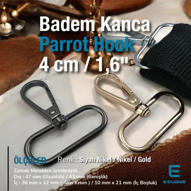 4 cm 1,6" Parrot Hook - Almond Hook - Spring Swivel Hook S25145