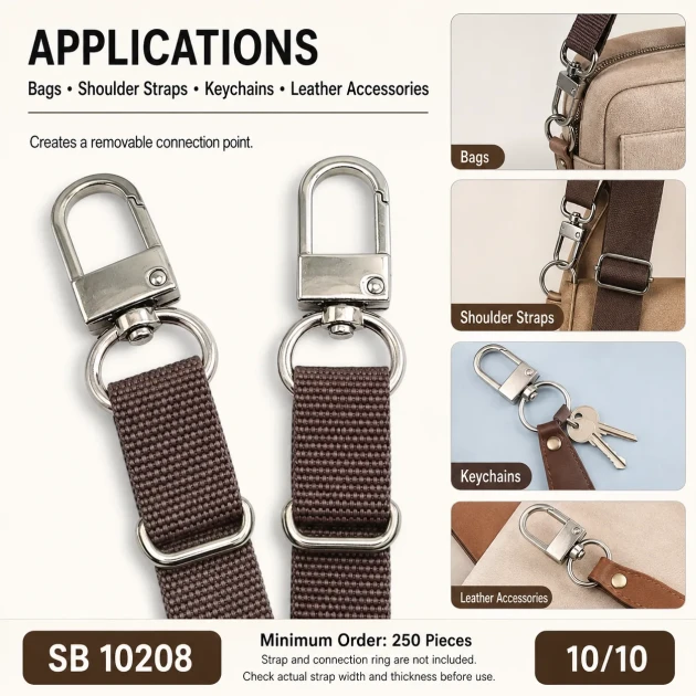 2 cm büyük boy kilitli papağan kanca zamak metal SB 10208, çanta aksesuarı