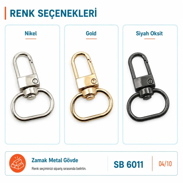 2 cm Kilitli Yaylı Döner Papağan Kanca Zamak Metal SB 6011 - Çanta ve tekstil aksesuarları için güvenli bağlantı